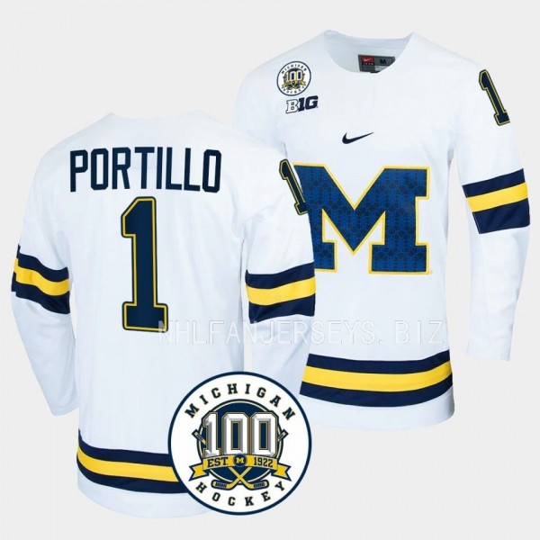 Michigan Wolverines Erik Portillo 100th Anniversary White Hockey Jersey