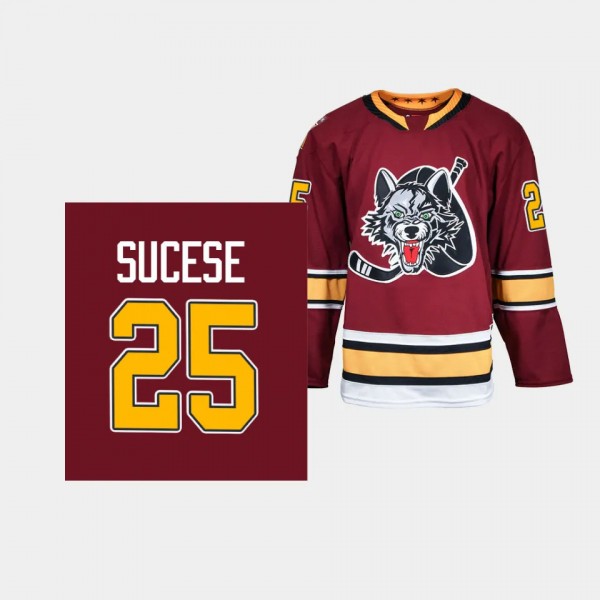 Chicago Wolves Nate Sucese #25 Jersey Men's Burgundy AHL Authentic Quicklite 2023-24 30th Season Shirt