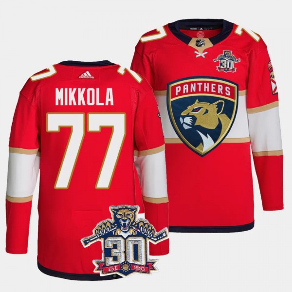 Florida Panthers 30th Anniversary Niko Mikkola #77 Red Authentic Home Jersey Men's