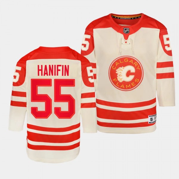 Noah Hanifin Calgary Flames Youth Jersey 2023 NHL Heritage Classic Cream Premier Player Jersey