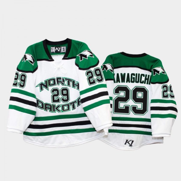 Jordan Kawaguchi North Dakota Fighting Hawks Home College Hockey Jersey - White