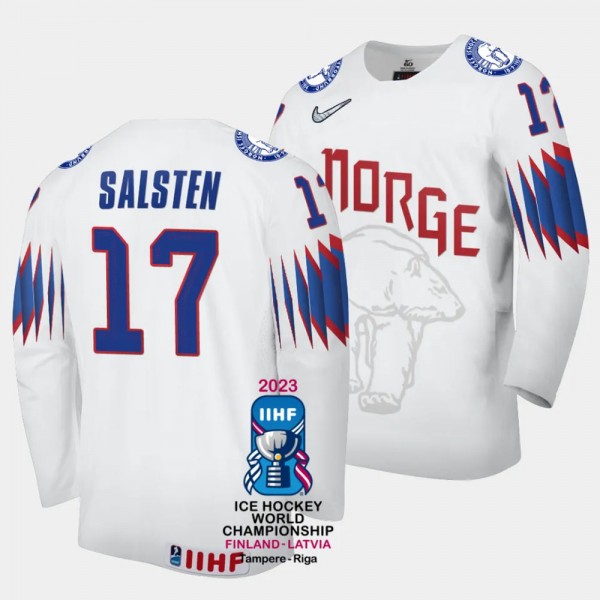 Eirik Salsten 2023 IIHF World Championship Norway #17 White Home Jersey Men