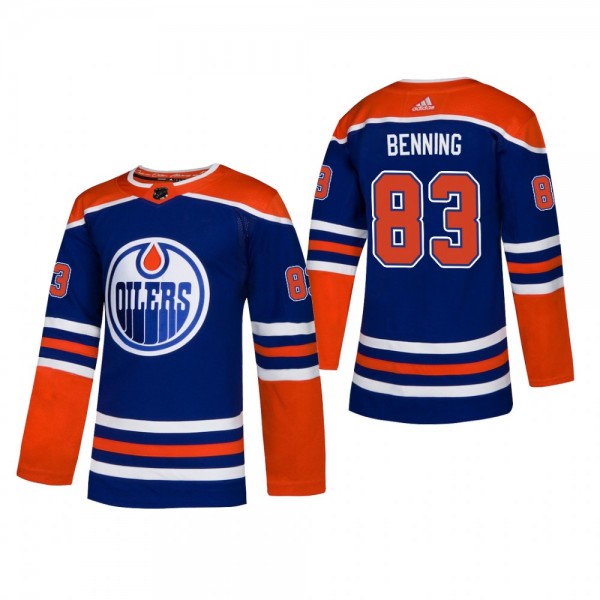 Matt Benning Alternate Adidas Authentic Player Edmonton Oilers Jersey Royal