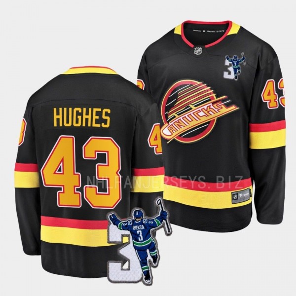 Quinn Hughes Vancouver Canucks Kevin Bieska patch Black Throwback Jersey Men's