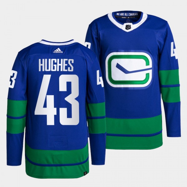 Quinn Hughes Canucks Alternate Blue Jersey #43 Pri...