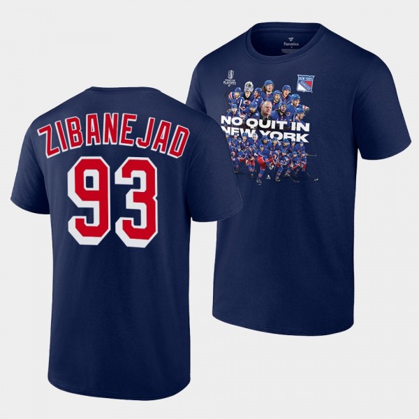 New York Rangers Mika Zibanejad No Quit in NY 2022 Playoffs Navy #93 T-Shirt