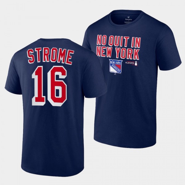 New York Rangers Ryan Strome 2022 Stanley Cup Playoffs Slogan Navy #16 T-Shirt