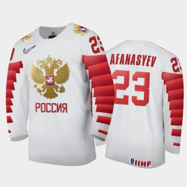 Yegor Afanasyev 2021 IIHF World Junior Championship Russia Home Jersey White