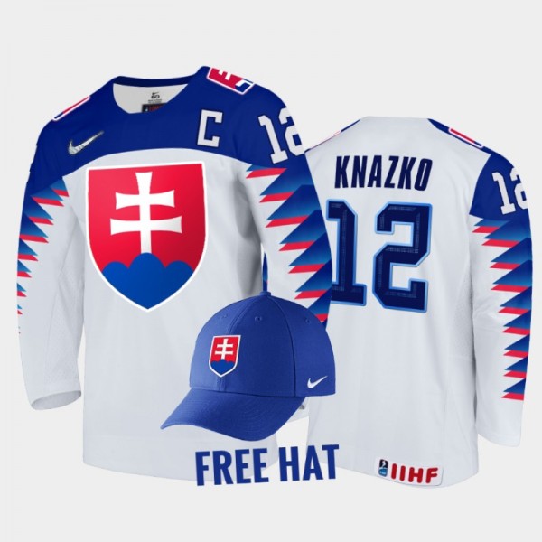 Slovakia Hockey 2022 IIHF World Junior Championship Samuel Knazko White Jersey Free Hat