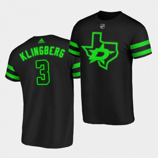 John Klingberg #3 Stars 2020-21 Third Blackout T-Shirt Neon Green Black