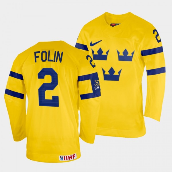 Christian Folin 2022 IIHF World Championship Sweden Hockey #2 Yellow Jersey Home