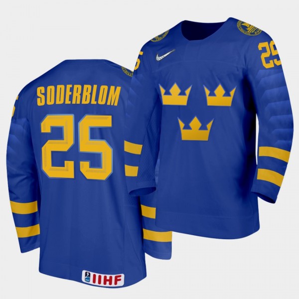 Elmer Soderblom Sweden Team 2021 IIHF World Junior Championship Jersey Away Blue