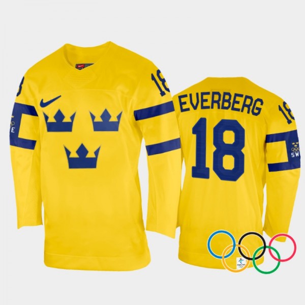 Sweden Hockey Dennis Everberg 2022 Winter Olympics Home Jersey Yellow