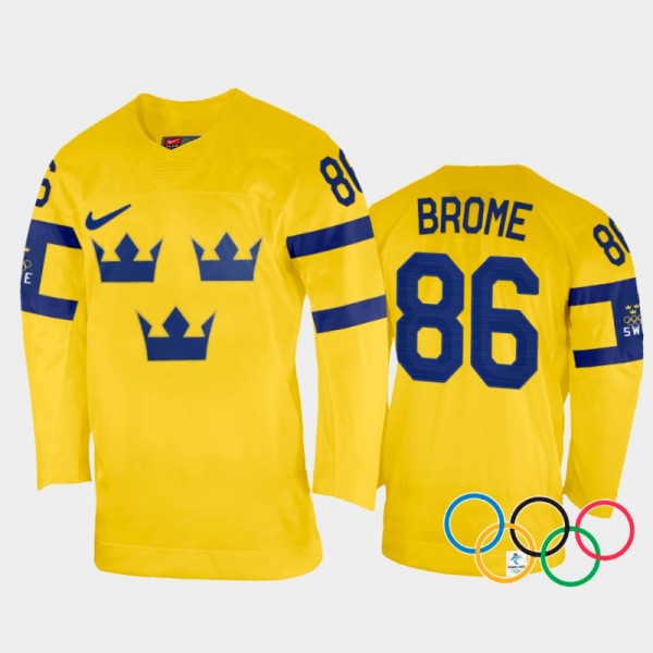 Sweden Hockey Mathias Brome 2022 Winter Olympics Home Jersey Yellow