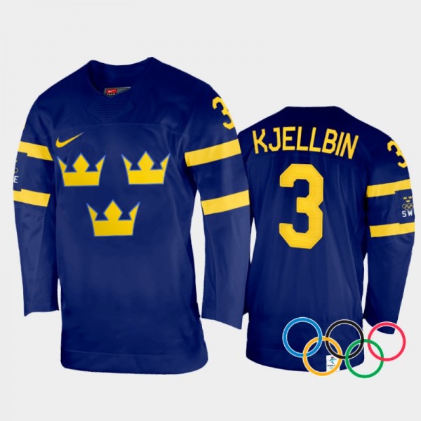 Sweden Women's Hockey Anna Kjellbin 2022 Winter Olympics Away Jersey Navy