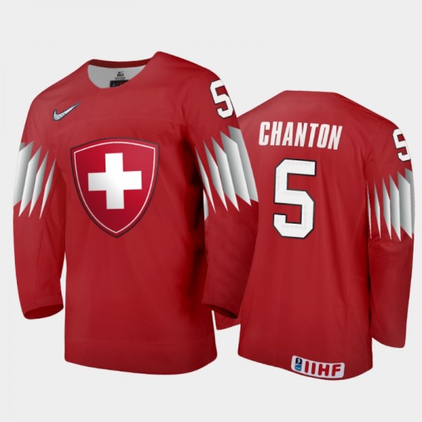 Giancarlo Chanton 2021 IIHF World Junior Championship Switzerland Away Jersey Red