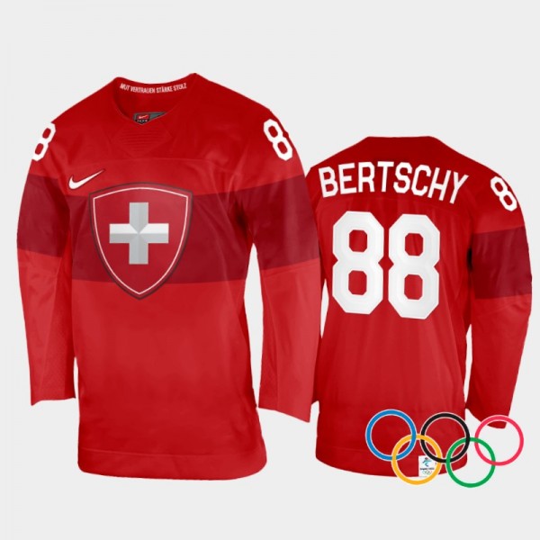 Switzerland Hockey Christoph Bertschy 2022 Winter Olympics Home Jersey Red