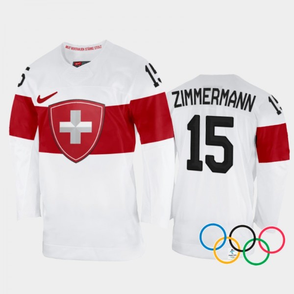 Switzerland Women's Hockey Laura Zimmermann 2022 Winter Olympics Away Jersey White