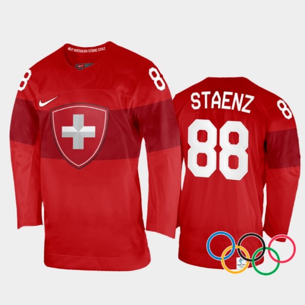 Switzerland Women's Hockey 2022 Winter Olympics Phoebe Staenz Red Jersey Home