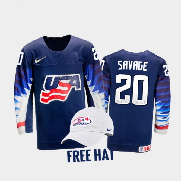 USA Hockey Redmond Savage 2022 IIHF World Junior Championship Free Hat Jersey Blue