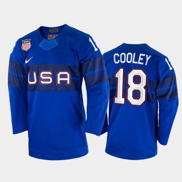 USA Hockey Logan Cooley 2021-22 Alternate Jersey Blue