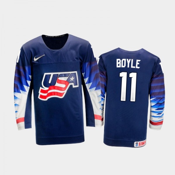 Brian Boyle 2021 IIHF World Championship USA Away Jersey Navy