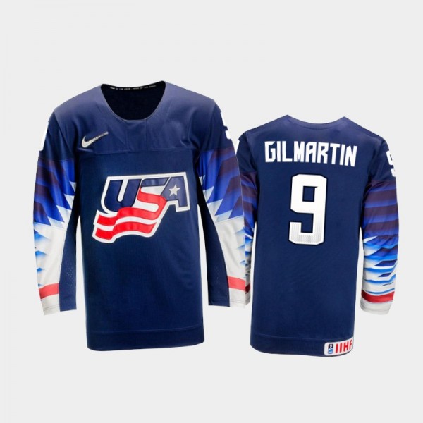 Liam Gilmartin 2021 IIHF U18 World Championship USA Away Jersey Navy