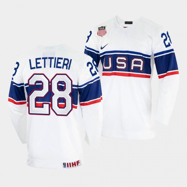 USA 2022 IIHF World Championship Vinni Lettieri #28 White Jersey Home